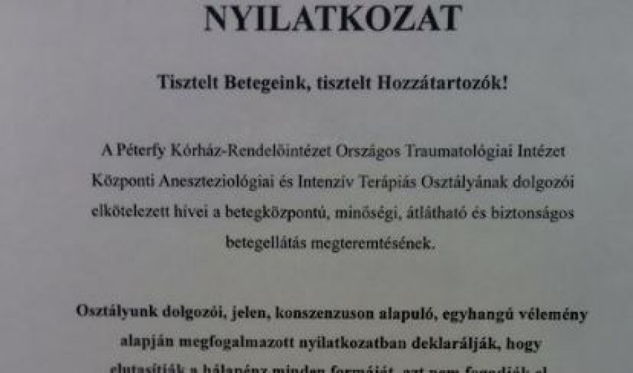 Meglepő nyilatkozat került ki a kórház bejáratára