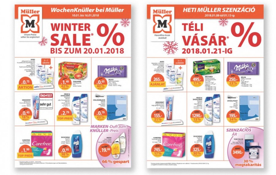 Döbbenetes: hasonlítsd össze az akciós árakat a Müller magyar és német szórólapján