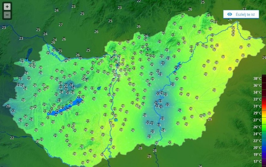 A hőtérkép is jól mutatja, hol tart a hidegfront